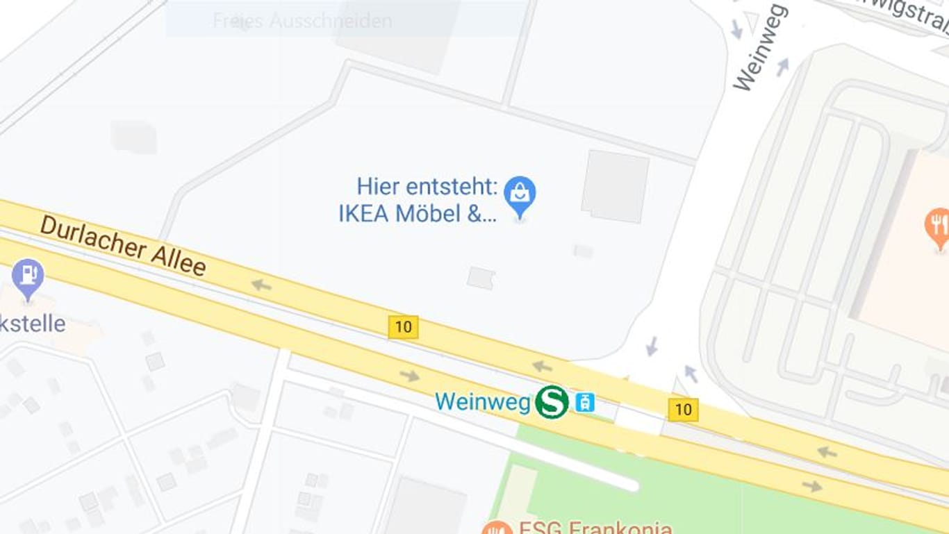 Google Maps Eintrag: Hier entsteht ein Ikea Möbelhaus für Karlsruhe.