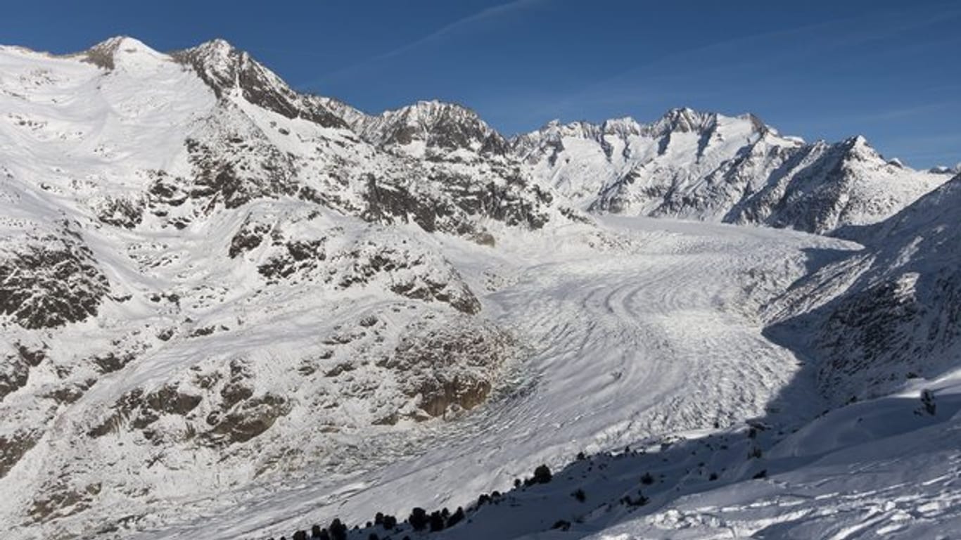 Der Aletschgletscher droht bis Ende des Jahrhunderts auf ein paar Eisfelder zusammenzuschrumpfen.