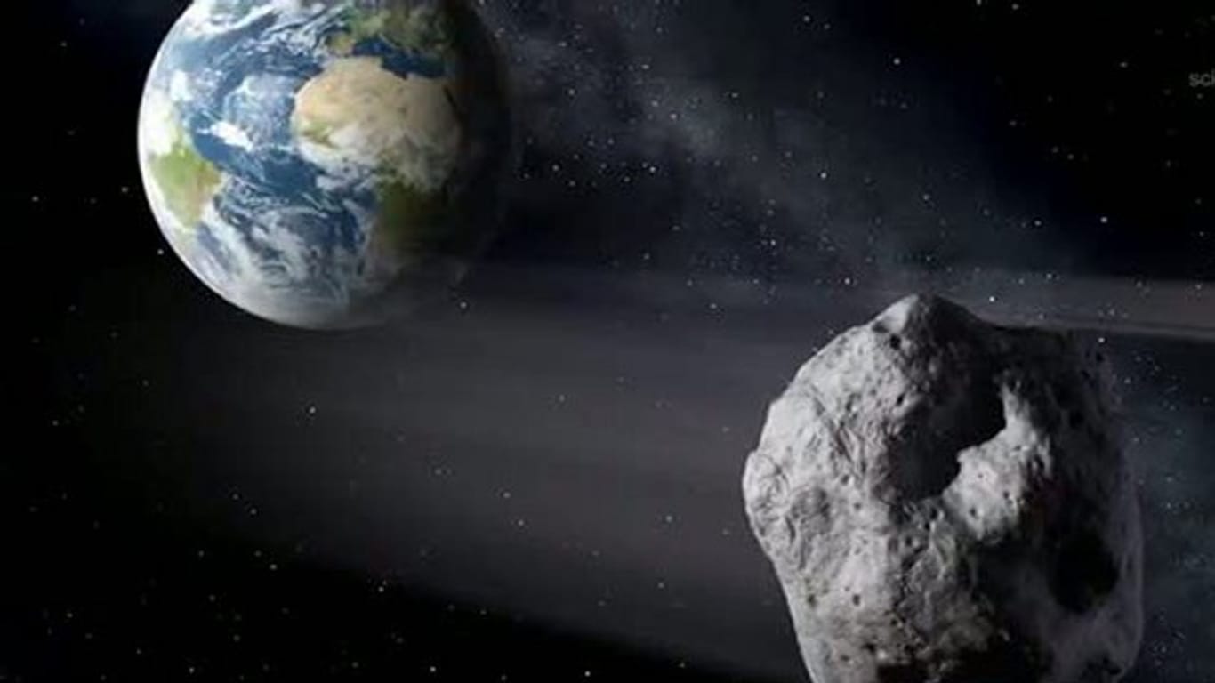 Die künstlerische Darstellung zeigt einen erdnahen Asteroiden im Vorbeiflug.
