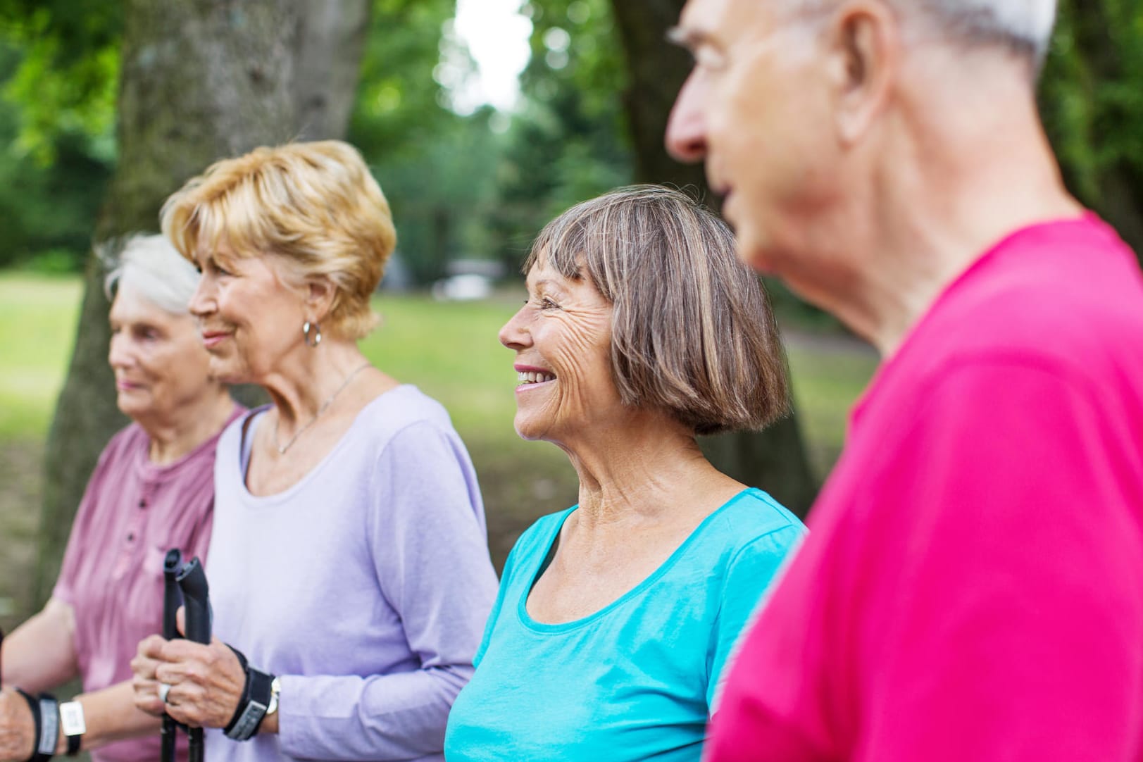 Senioren beim Nordic Walking: Sportwissenschaftler raten, auch im Herbst und Winter einer sportlichen Aktivität im Freien nachzugehen.