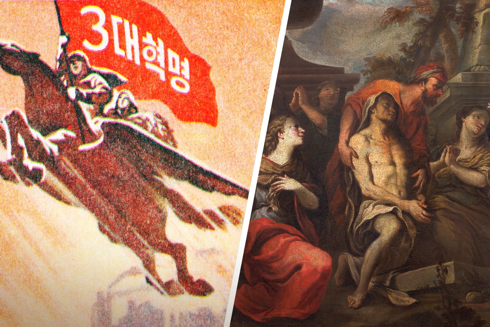 Darstellungen des mythischen Pferdes Cheollima und der biblischen Lazarus-Erzählung: Nordkoreanische Hackergruppen eignen sich die Mythen an – nun stehen sie auf Sanktionslisten der USA.