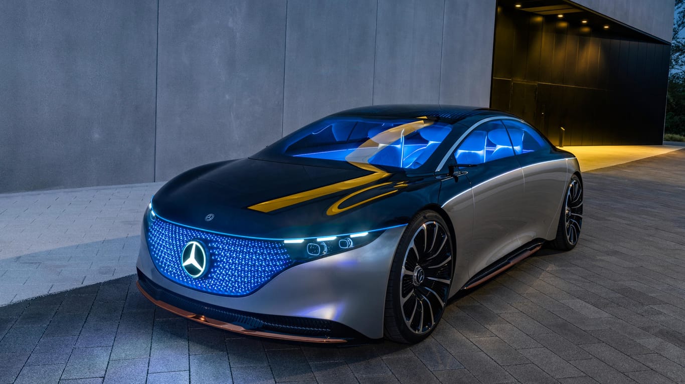 Mercedes-Benz Vision EQS: Es zeigt einen Ausblick auf ein Konzept eines vollelektrischen Fahrzeugs der Luxusklasse.