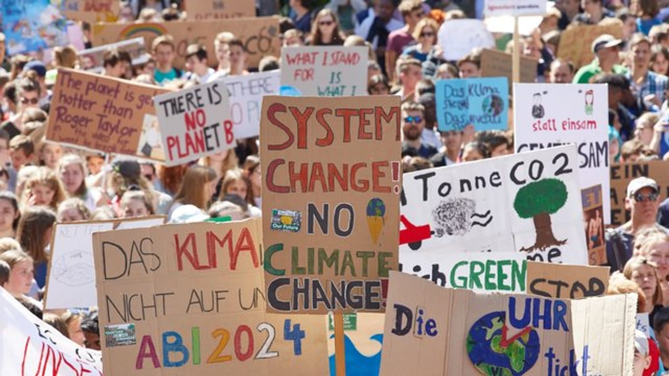 Teilnehmer der Klima-Demonstration Fridays for Future auf dem Gänsemarkt in Hamburg.