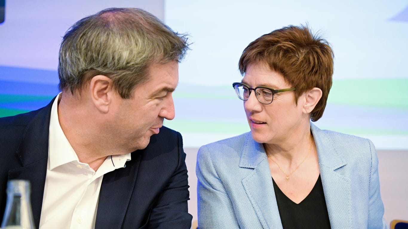CSU-Vorsitzender Markus Söder und CDU-Chefin Annegret Kramp-Karrenbauer: Beide nehmen an der Koalitions-Sitzung in Berlin teil.