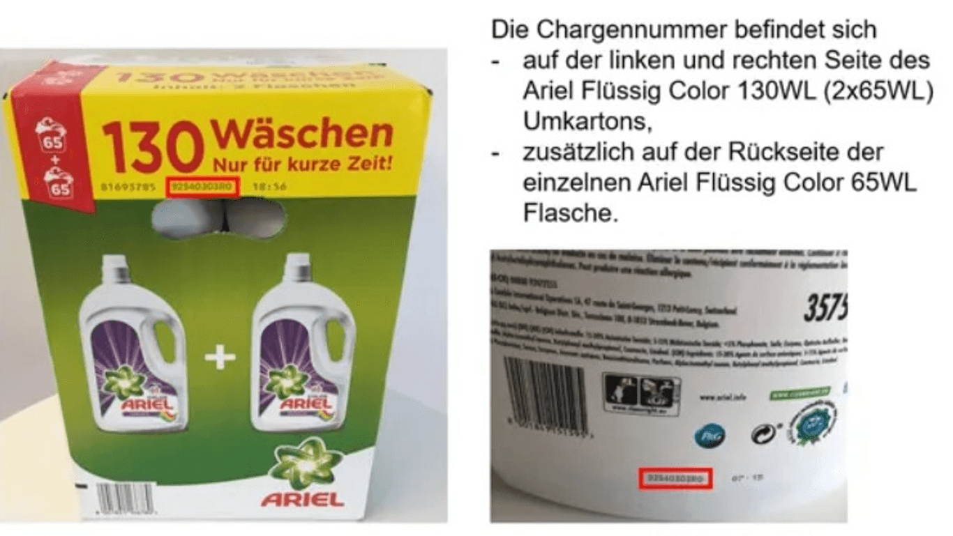 Ariel Color Waschmittel: P&G ruft Flüssigwaschmittel aus einigen Lidl Filialen zurück.