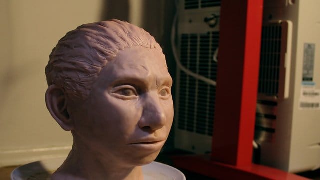 Der Kopf eines jugendlichen weiblichen Denisova-Urmenschen, der auf der Basis eines Skelett-Profils und DNA-Merkmalen kreiert wurde. Der Kopf eines jugendlichen weiblichen Denisova-Urmenschen, der auf der Basis eines Skelett-Profils und DNA-Merkmalen kreiert wurde.
