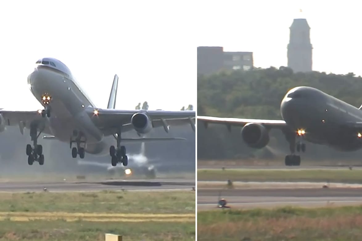 USA-Reise in getrennten Maschinen: Kanzlerin Merkel (im linken Flieger) hob am Sonntag nur 23 Minuten vor Annegret Kramp-Karrenbauer (Bild rechts) ab.