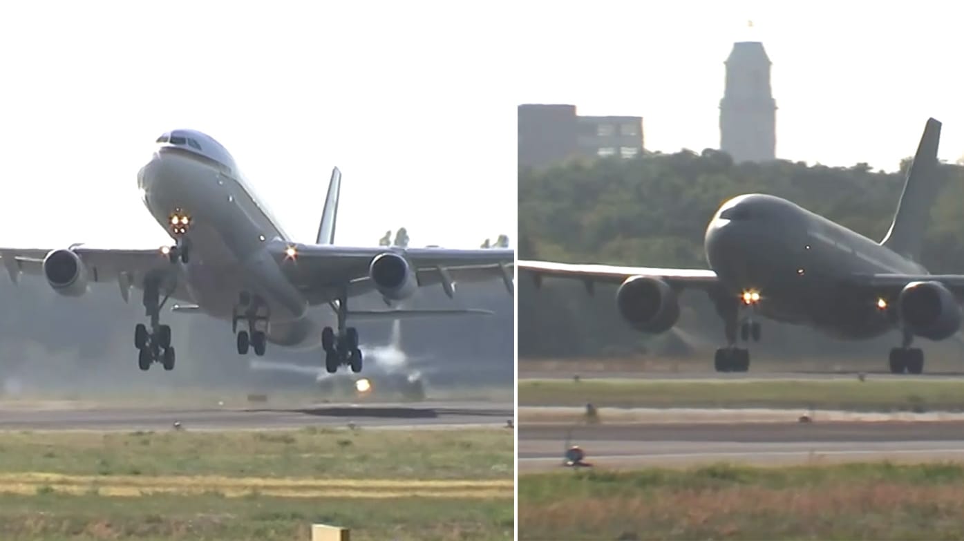 USA-Reise in getrennten Maschinen: Kanzlerin Merkel (im linken Flieger) hob am Sonntag nur 23 Minuten vor Annegret Kramp-Karrenbauer (Bild rechts) ab.