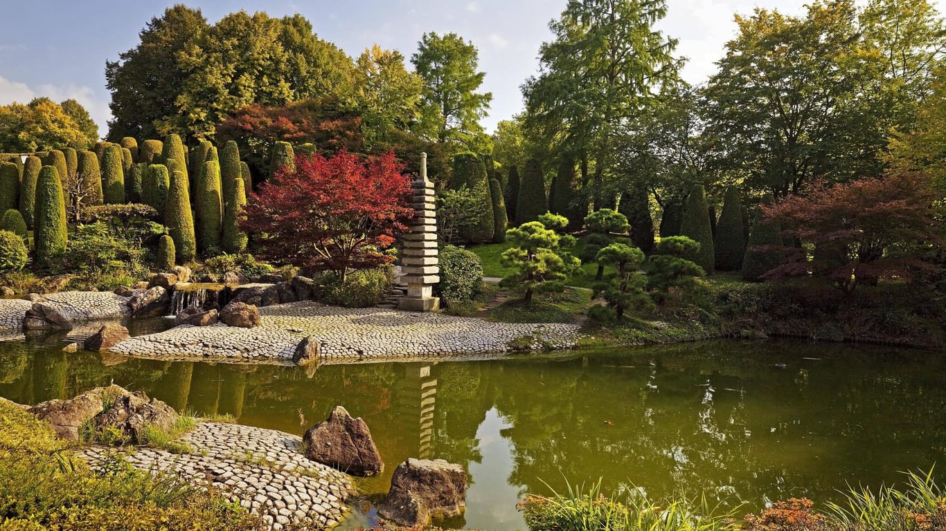 Japanischer Garten im Freizeitpark Rheinaue: Der Rheinauepark ist ein Bürger-, Erholungs- und Freizeitpark.