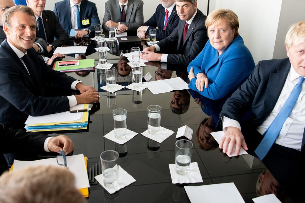 Kanzlerin Angela Merkel trifft sich am Rande des UN-Gipfels bei den Vereinten Nationen mit Boris Johnson, Premierminister von Großbritannien, und Emmanuel Macron, Präsident von Frankreich.