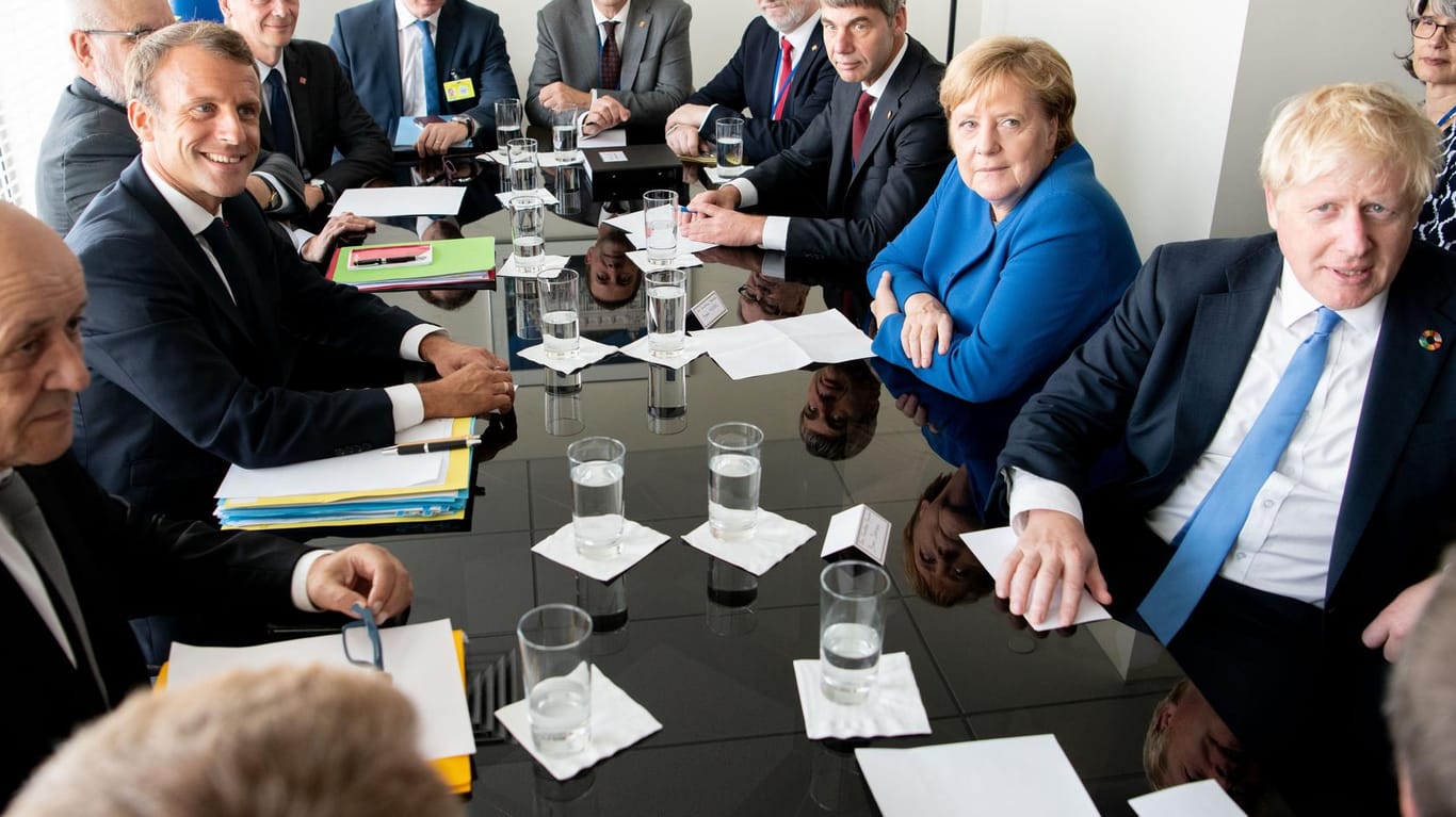 Kanzlerin Angela Merkel trifft sich am Rande des UN-Gipfels bei den Vereinten Nationen mit Boris Johnson, Premierminister von Großbritannien, und Emmanuel Macron, Präsident von Frankreich.