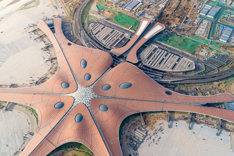Flughafen Peking Daxing von oben: Er soll bis 2021 rund 45 Millionen Passagiere im Jahr transportieren.