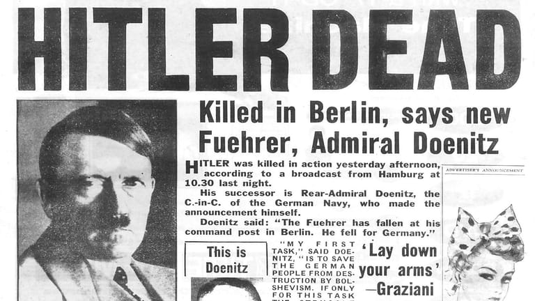 Titelseite des "Daily Mirror" vom 2. Mai 1945: In den letzten Kriegstagen wollten die Alliierten den Diktator so schnell wie möglich gefangen nehmen.