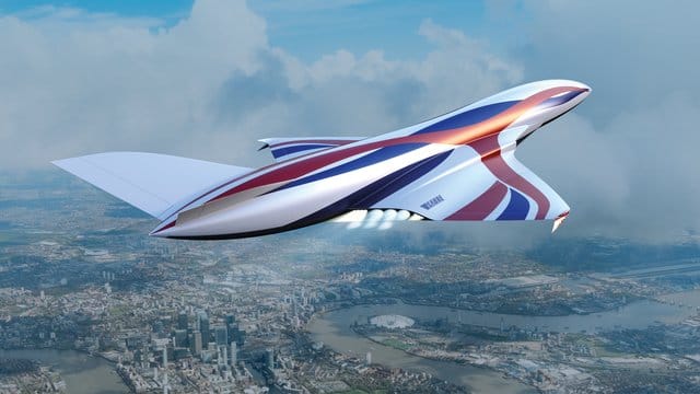Eine grafische Darstellung zeigt ein Flugzeug mit einem speziellen Überschall-Antrieb, den das Unternehmen Reaction Engines entwickelt. Eine grafische Darstellung zeigt ein Flugzeug mit einem speziellen Überschall-Antrieb, den das Unternehmen Reaction Engines entwickelt.