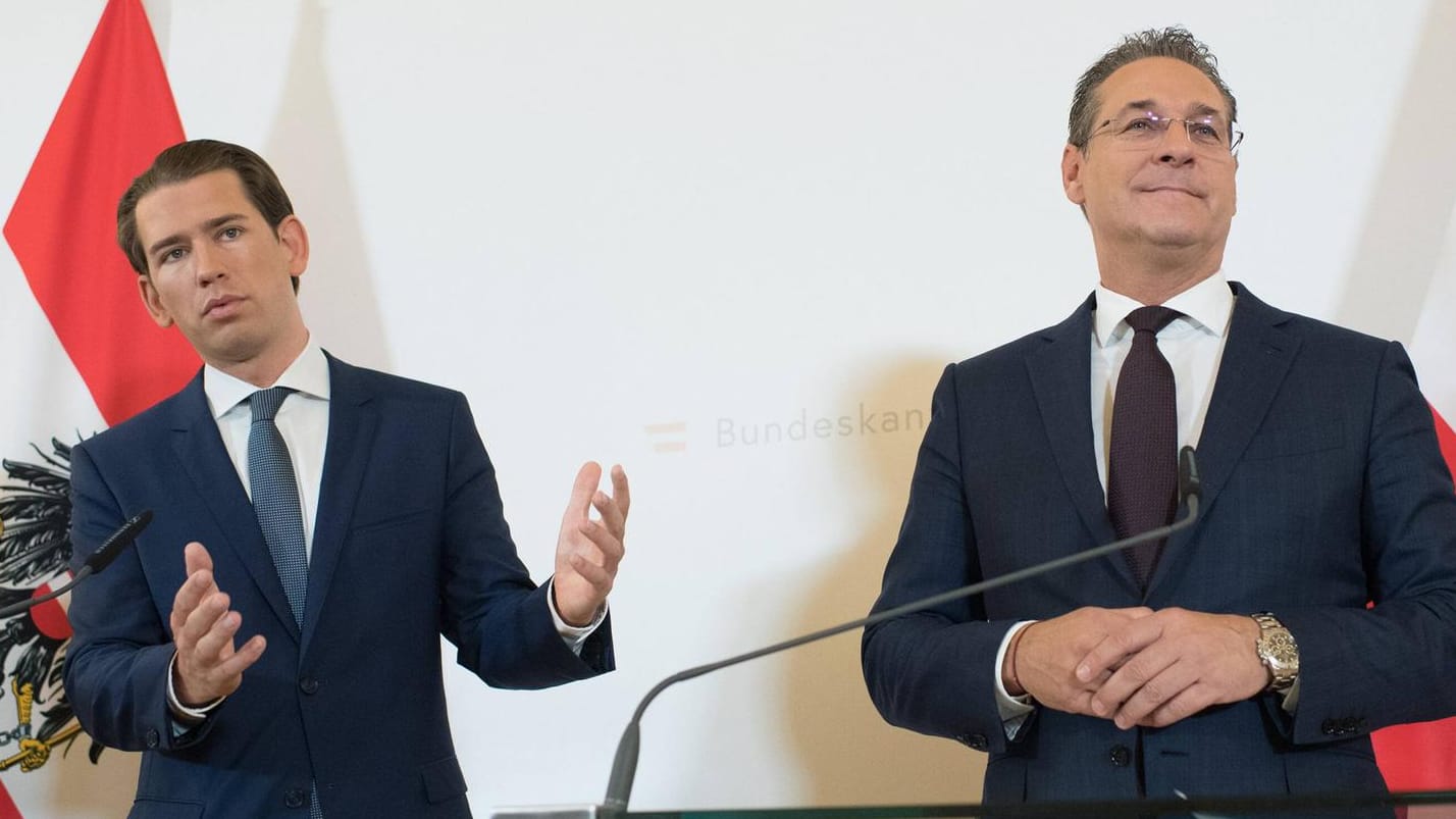 Der damalige Bundeskanzler Sebastian Kurz und Ex-Vizekanzler Heinz-Christian Strache im Mai 2019: Nach der Ibiza-Affäre wurde die schwarz-blaue Regierung aufgelöst.