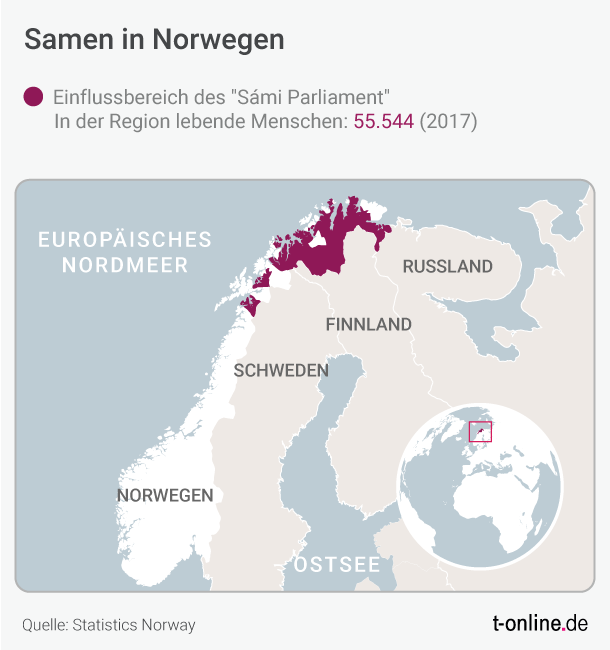 Verbreitungsgebiet der Samen: Die indigene Minderheit ist im skandinavischen Raum vor allem im Norden angesiedelt.