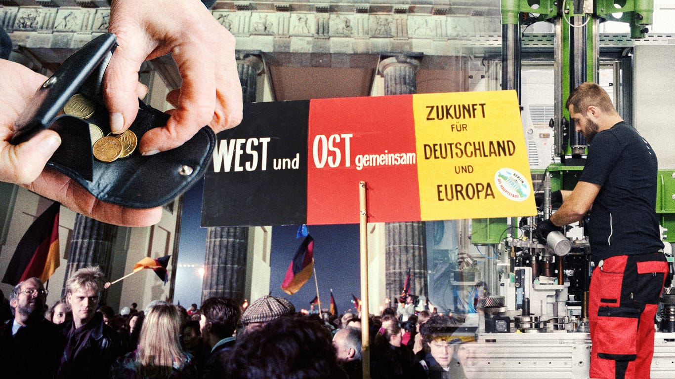 Am 3. Oktober 1990 vereinigte sich Deutschland: Fast 30 Jahre später gibt es noch deutliche soziale Unterschiede zwischen Ost und West (Collage).