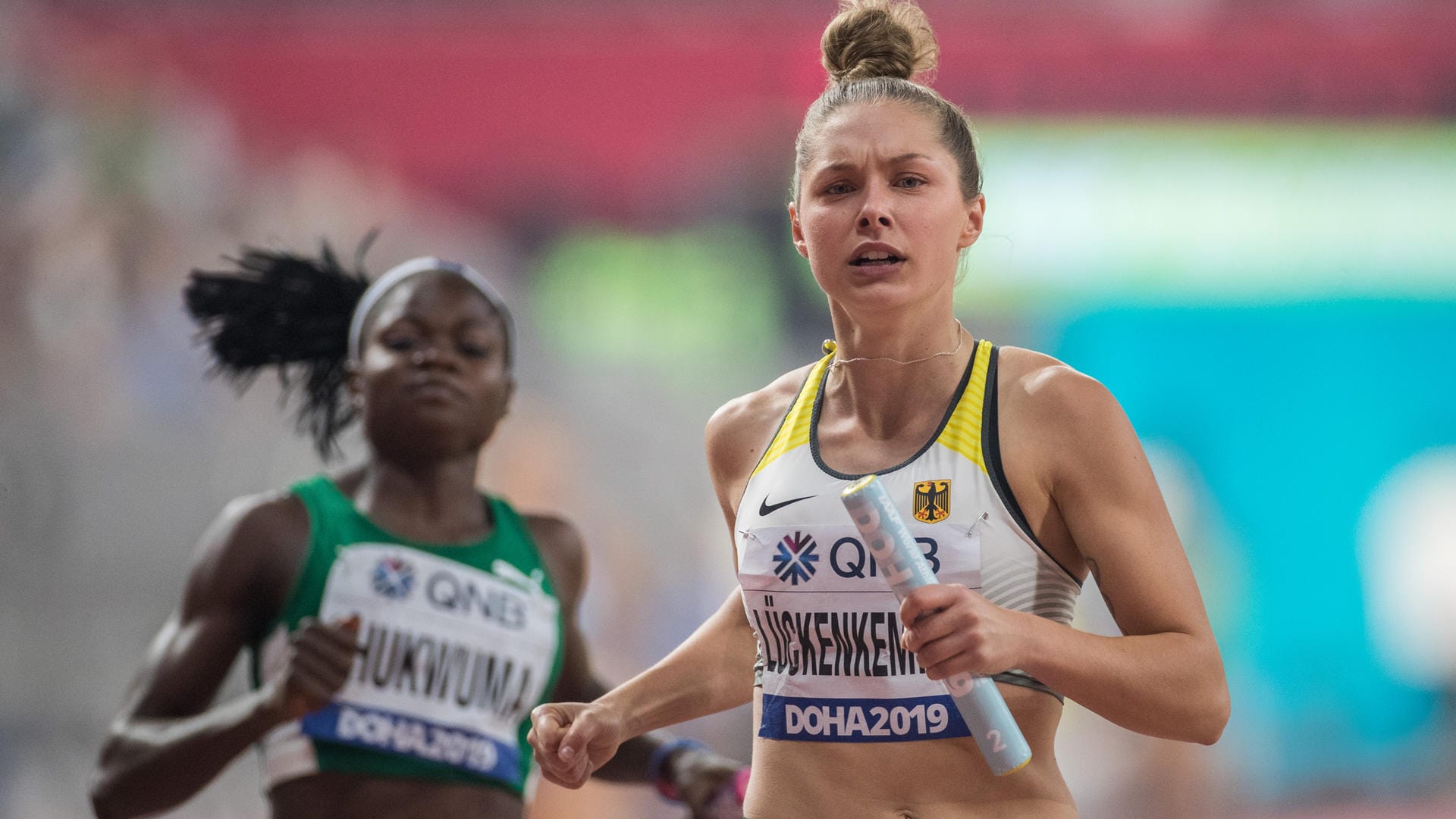 Enttäuscht: Gina Lückenkemper beim Zieleinlauf für die 4x100-Meter-Staffel.