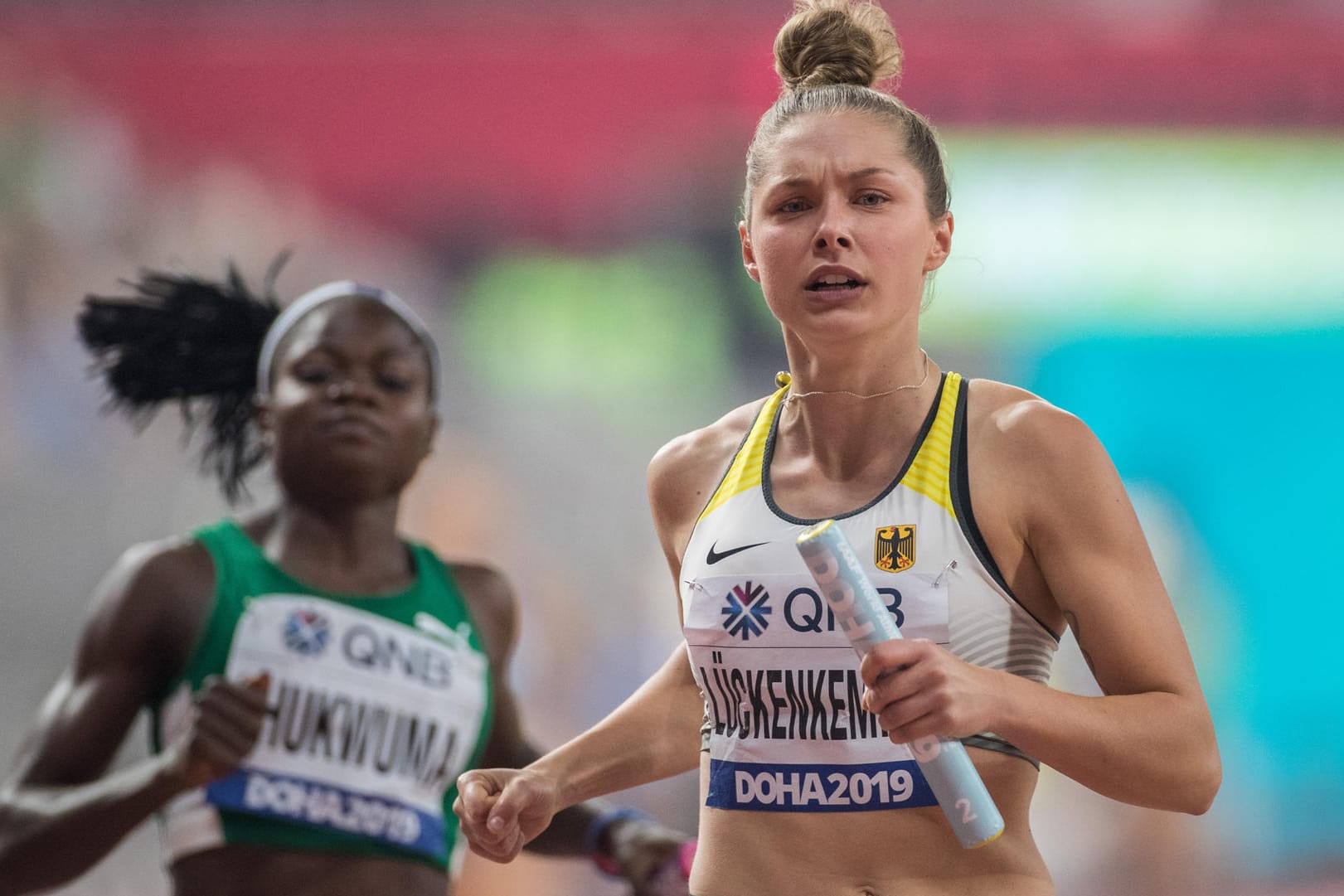 Enttäuscht: Gina Lückenkemper beim Zieleinlauf für die 4x100-Meter-Staffel.