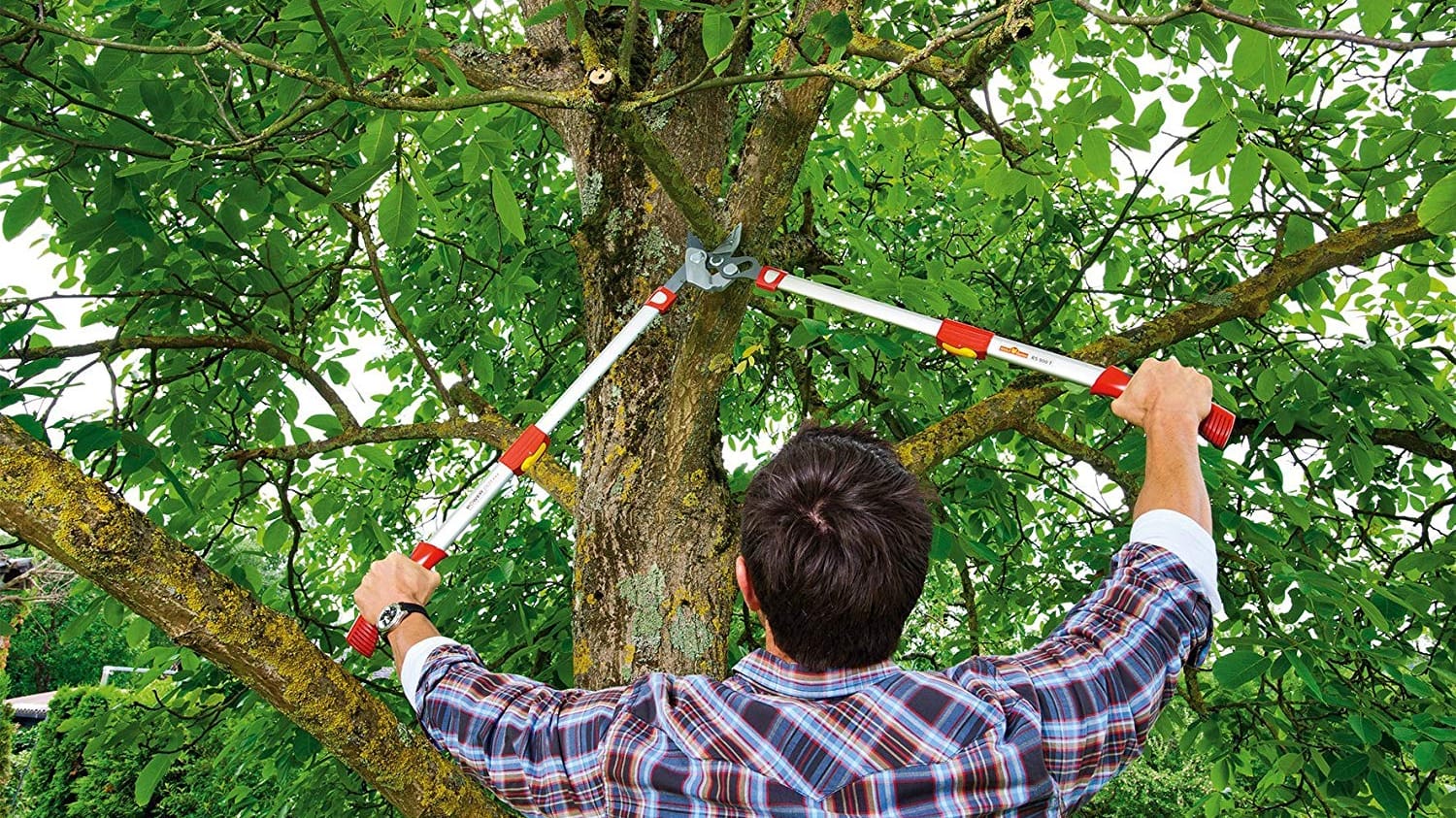 Mann mit Astschere: Die ergonomischen und weichen Griffe machen die Wolf-Garten Astschere sorgen für einen angenehm Halt.