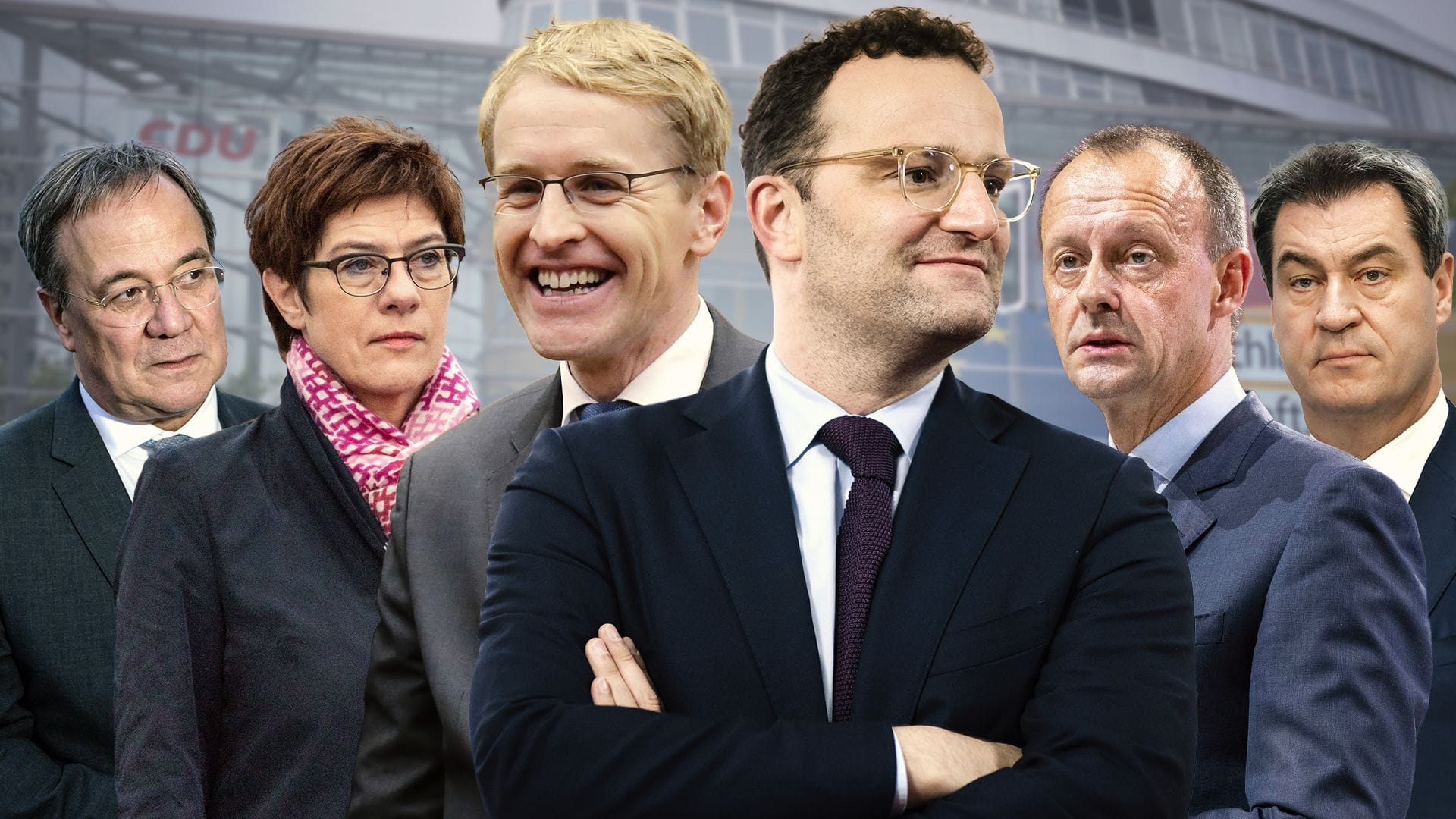 Unionspolitiker Laschet, Kramp-Karrenbauer, Günther, Spahn, Merz, Söder. Unionspolitiker Laschet, Kramp-Karrenbauer, Günther, Spahn, Merz, Söder.
