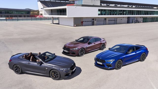 Trio Infernale: Cabrio (l-R), Gran Coupé und Coupé der 8er-Reihe gehen auch als M8 an den Start. Trio Infernale: Cabrio (l-R), Gran Coupé und Coupé der 8er-Reihe gehen auch als M8 an den Start.