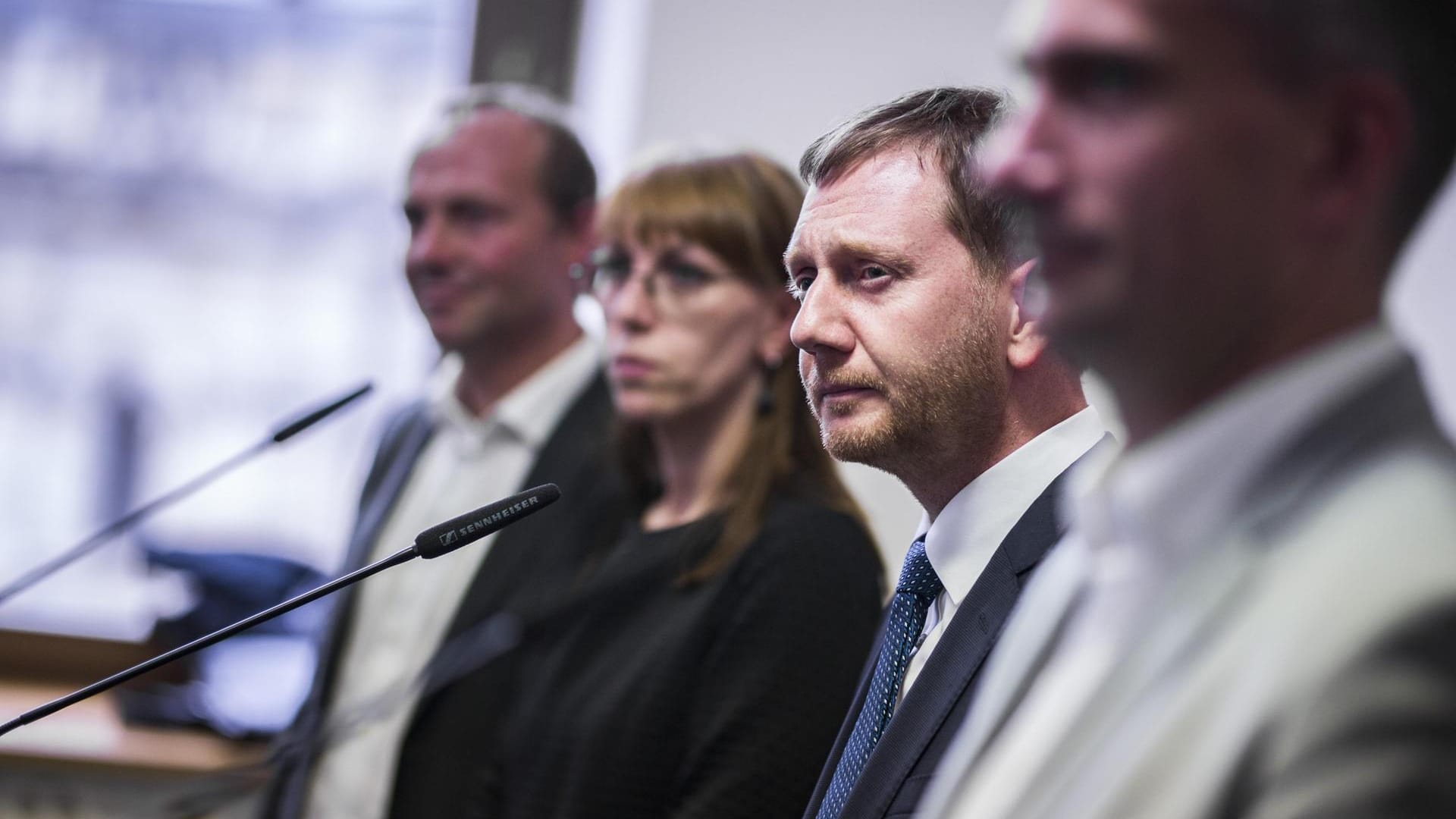 Wolfram Guenther, Katja Meier (Grüne), Michael Kretschmer (CDU) und Martin Dulig (SPD): In Sachsen könnte bald eine Kenia-Koalition regieren (Archivbild).