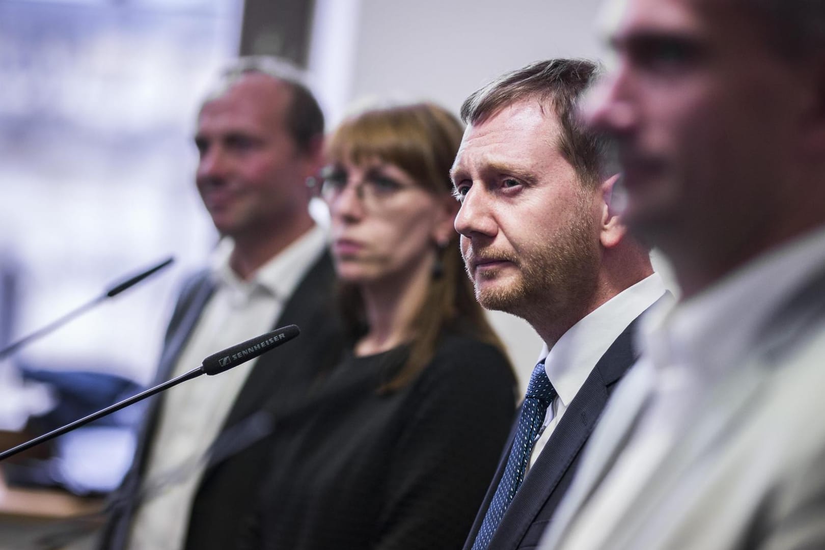 Wolfram Guenther, Katja Meier (Grüne), Michael Kretschmer (CDU) und Martin Dulig (SPD): In Sachsen könnte bald eine Kenia-Koalition regieren (Archivbild).