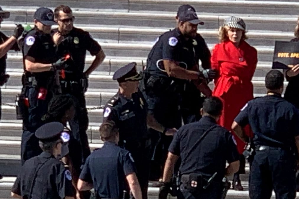 Jane Fonda: Die Schauspielerin protestierte vor dem Kapitol in Washington für den Klimaschutz.