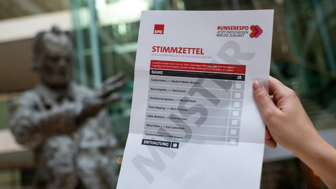 Muster-Stimmzettel für die Mitglieder-Abstimmung über den SPD-Vorsitz.