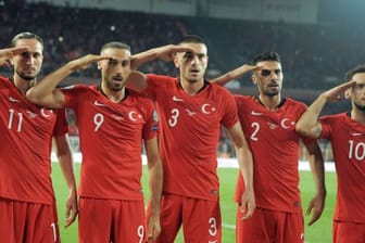 Jubel mit Folgen: Die Türkei-Spieler beim Sieg gegen Albanien.