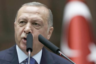 Einer gegen alle: Der türkische Präsident Recep Tayyip Erdogan spricht im Parlament in Ankara.