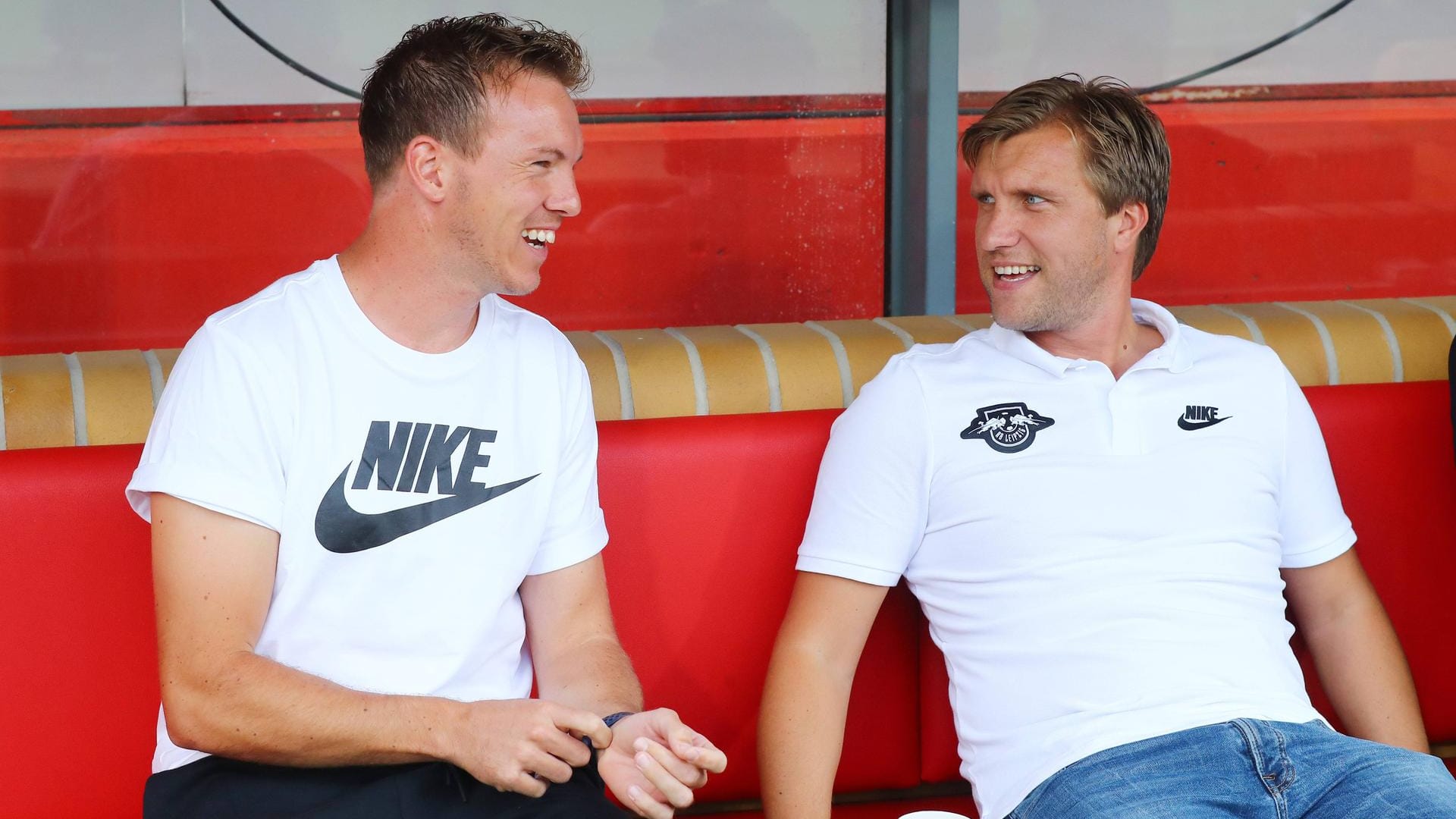 Markus Krösche (r.) mit Trainer Julian Nagelsmann.