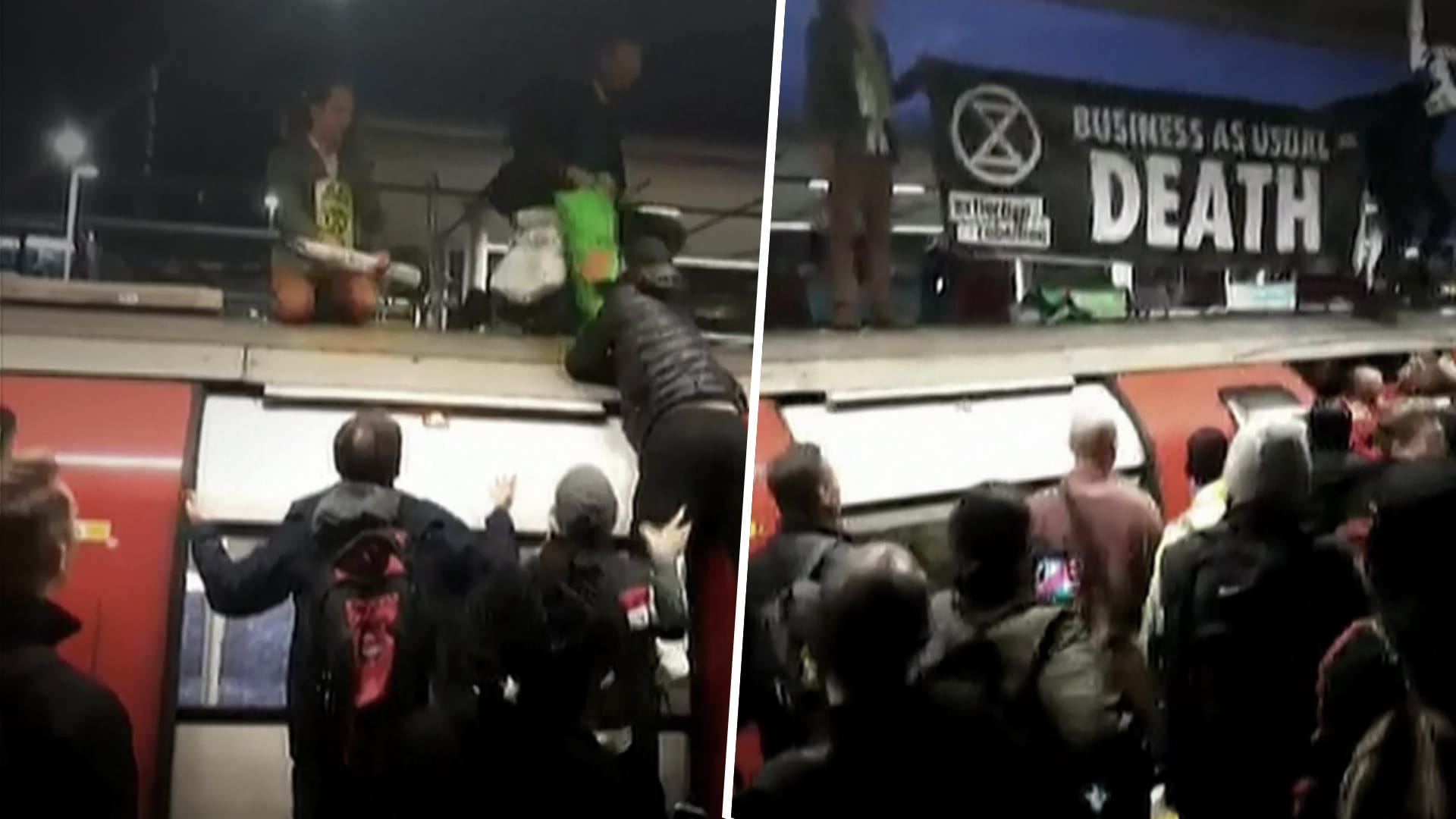 Umstrittene Aktion: Die Klima-Aktivisten von "Extinction Rebellion" blockieren im Londoner Berufsverkehr ausgerechnet einen Elektro-Zug. Umstrittene Aktion: Die Klima-Aktivisten von "Extinction Rebellion" blockieren im Londoner Berufsverkehr ausgerechnet einen Elektro-Zug.