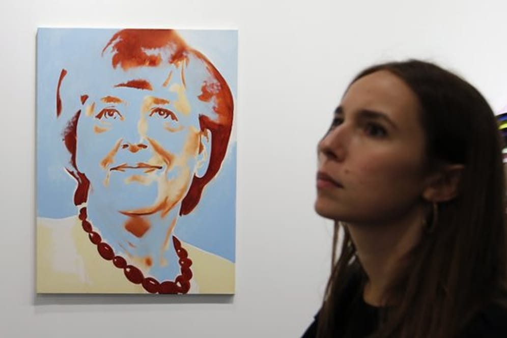 Wilhelm Sasnal, Angela Merkel, blau, 2017.