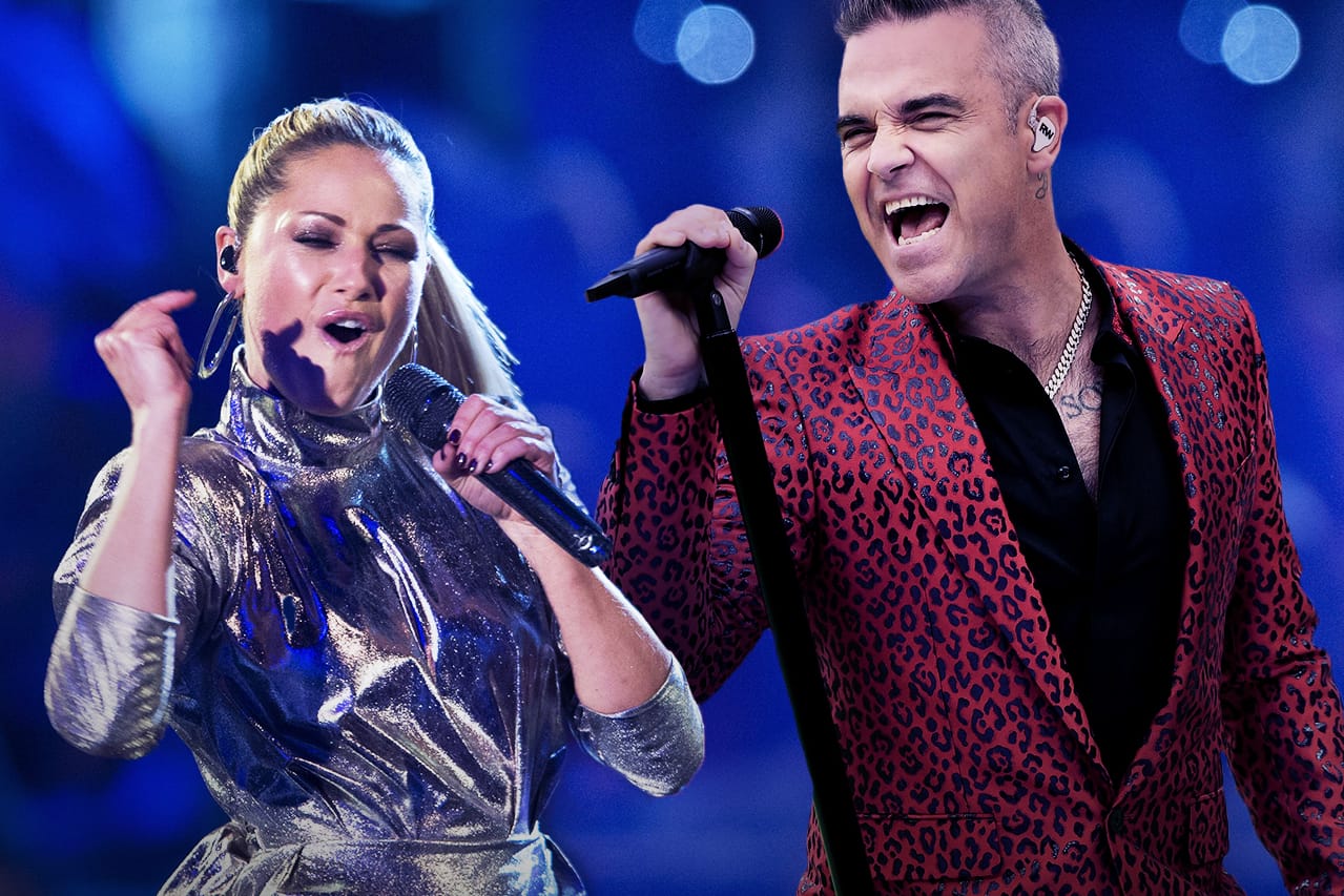 Helene Fischer und Robbie Williams: Auf dem neuen Album des britischen Sängers ist auch ein Duett mit dem deutschen Star zu hören. (Montage)