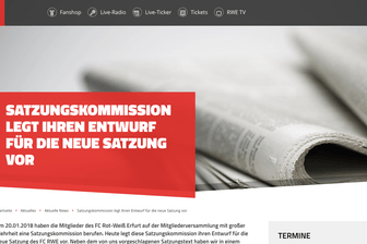 Screenshot der Website von Rot-Weiß Erfurt: Dort wurde am Freitag der Entwurf für die neue Vereinssatzung vorgelegt.