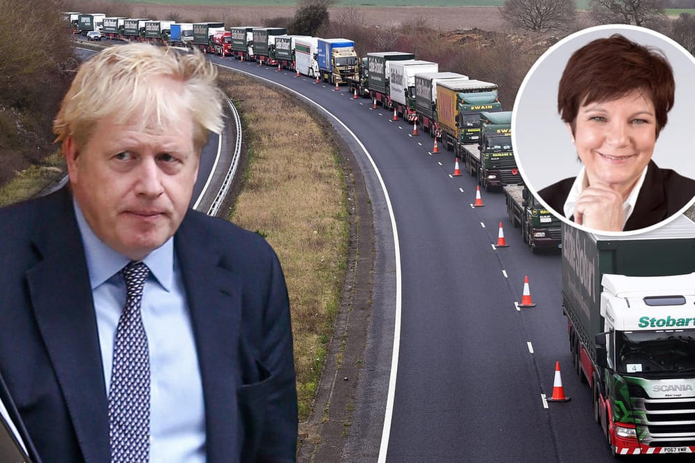 Lkws warten bei einem Brexit-Testlauf vor dem Fährhafen von Dover auf ihre Abfertigung: Mit seinem Kurs schadet der britische Premierminister Boris Johnson der Wirtschaft des eigenen Landes, meint t-online.de-Kolumnistin Ursula Weidenfeld.