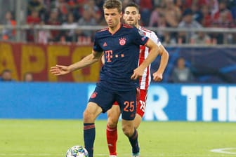 Thomas Müller in Piräus: Nach zuletzt sechs Spielen ohne Einsatz in der Startelf durfte Müller in der Champions League von Beginn an ran.