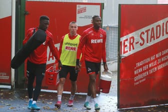 Kingsley Schindler (links), Darko Churlinov und Kingsley Ehizibue vom 1. FC Köln.