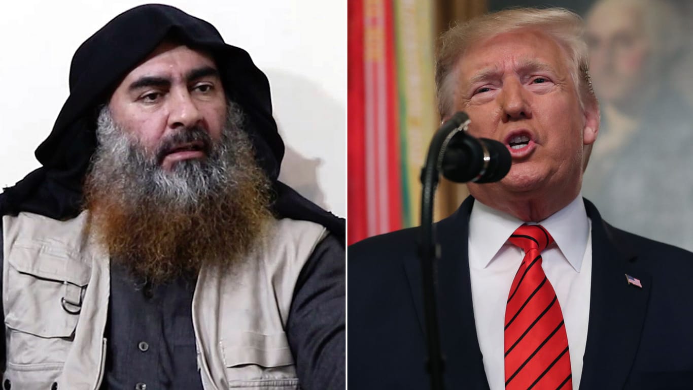 IS-Chef al-Bagdadi und Donald Trump: Der US-Präsident verkündete den Tod des Terrorchefs bei einer Pressekonferenz im Weißen Haus.