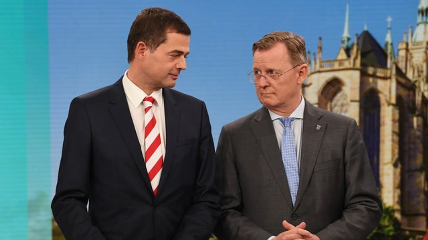 CDU-Spitzenkandidat Mike Mohring (l) und Thüringens Ministerpräsident Bodo Ramelow.