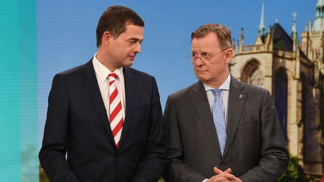 CDU-Spitzenkandidat Mike Mohring (l) und Thüringens Ministerpräsident Bodo Ramelow. CDU-Spitzenkandidat Mike Mohring (l) und Thüringens Ministerpräsident Bodo Ramelow.