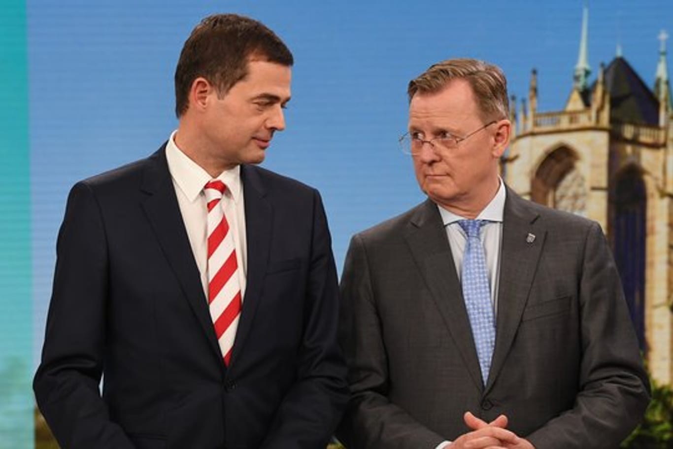 CDU-Spitzenkandidat Mike Mohring (l) und Thüringens Ministerpräsident Bodo Ramelow.