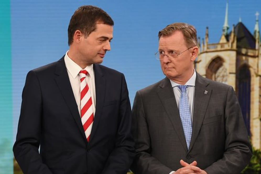 CDU-Spitzenkandidat Mike Mohring (l) und Thüringens Ministerpräsident Bodo Ramelow.