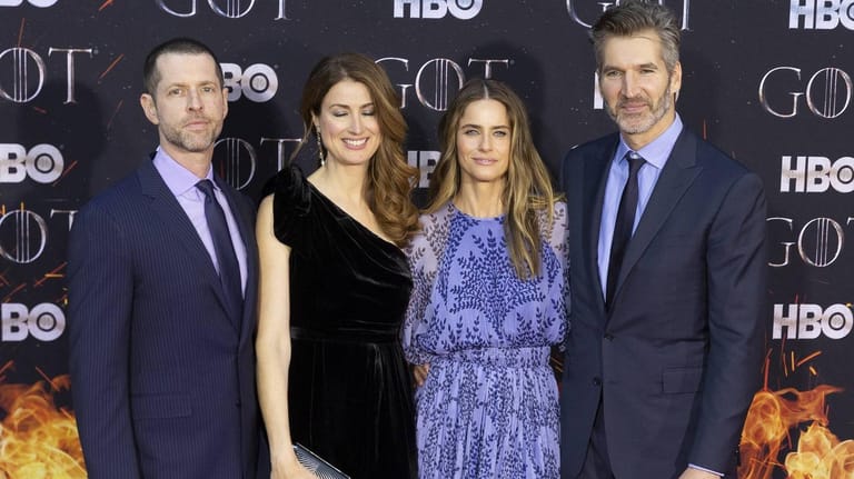Die "Game of Thrones"-Macher mit ihren Frauen: D.B. Weiss, Andrea Troyer, Amanda Peet und David Benioff.