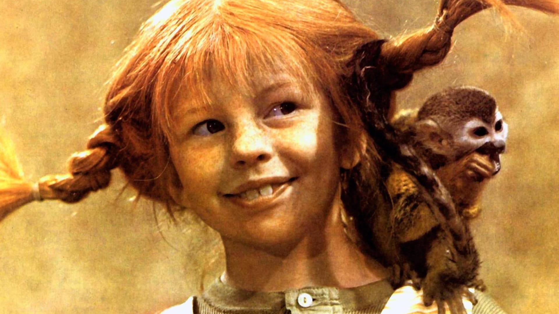 Inger Nilsson als Pippi Langstrumpf mit dem Affen Herr Nilsson