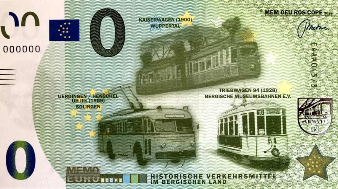 Ein Null-Euro-Schein: Dieser kann als Souvenir in Wuppertal erworben werden. Ein Null-Euro-Schein: Dieser kann als Souvenir in Wuppertal erworben werden.