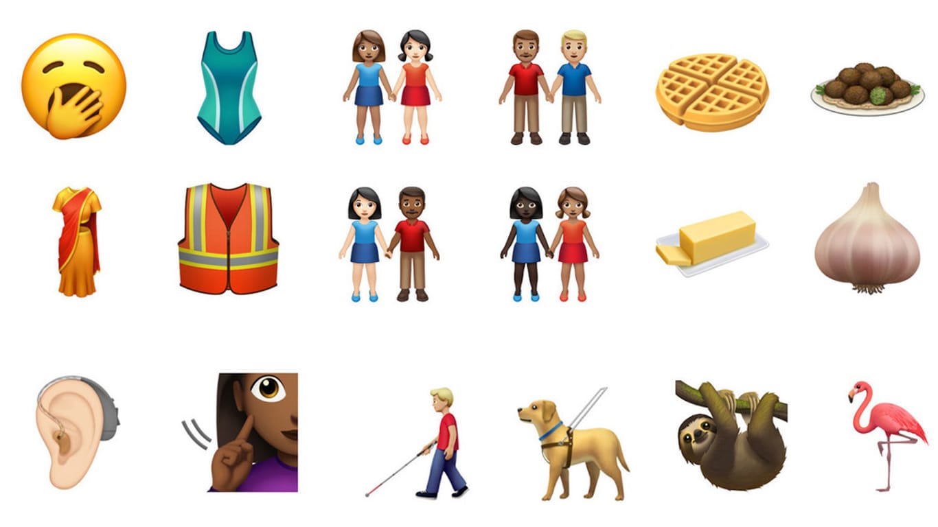 Das Bild zeigt einige der neuen Apple-Emojis: Mit dem Update auf iOS 13.2 stehen dem Nutzer neue Symbole zur Verfügung.