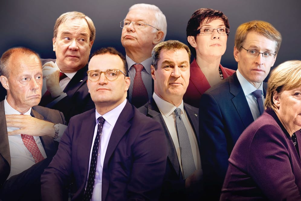 Unions-Kontrahenten Merz, Laschet, Spahn, Koch, Söder, Kramp-Karrenbauer, Günther, Merkel.
